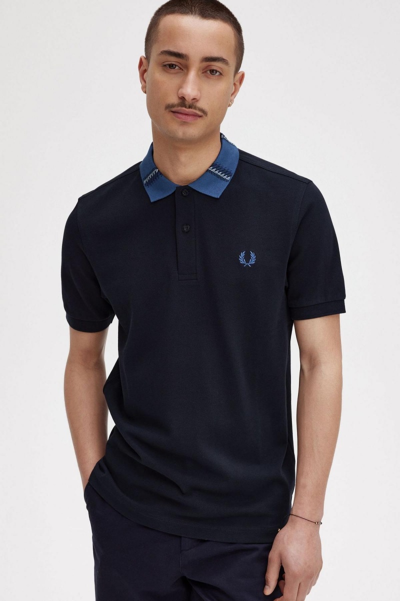 Fred Perry Grafiske Collar Polo Shirt Polo T Skjorte Herre Marineblå | BNOSD33569