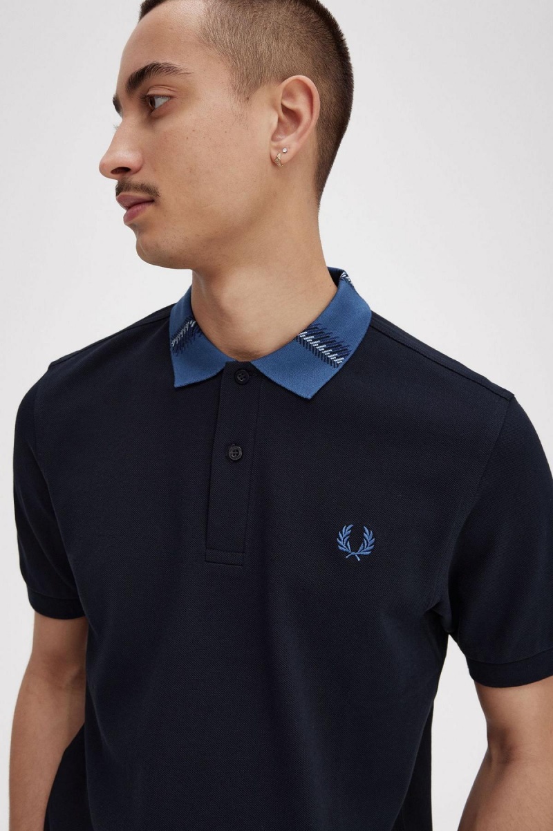 Fred Perry Grafiske Collar Polo Shirt Polo T Skjorte Herre Marineblå | BNOSD33569