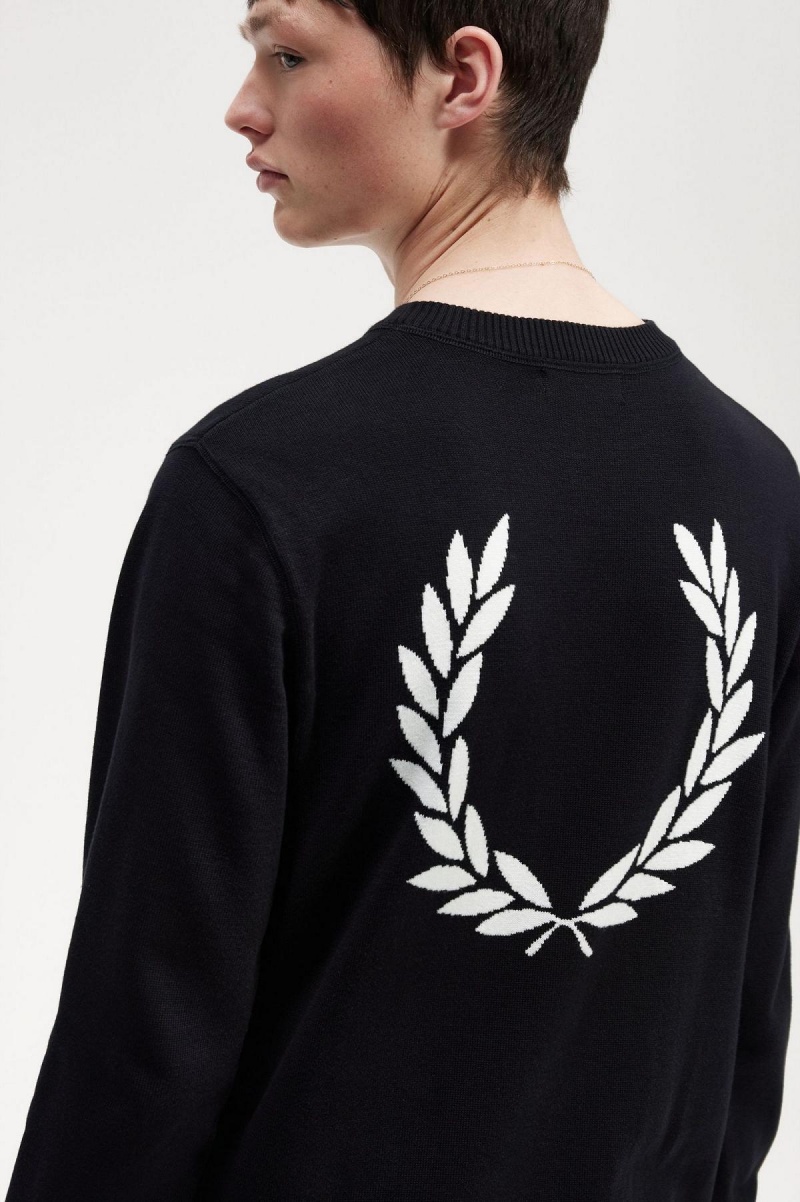 Fred Perry Grafiske Laurel Wreath Jumper Strikkevarer Herre Svarte | QNOUV93444