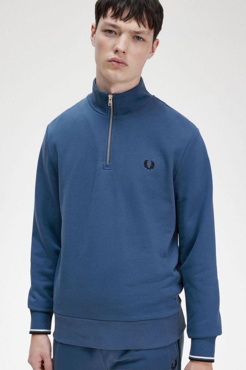 Fred Perry Half Zip Gensere Herre Blå | GNOUC44998