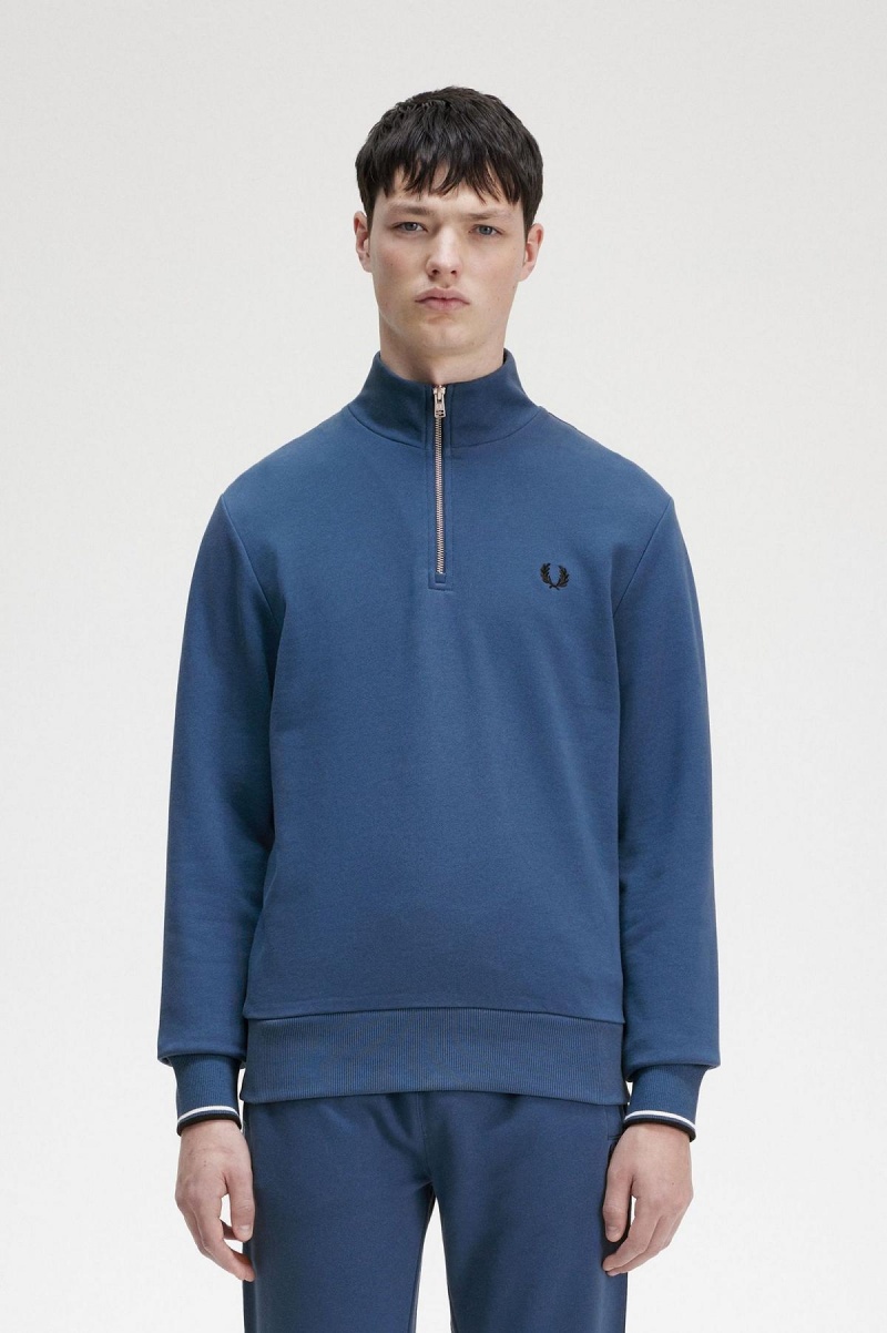 Fred Perry Half Zip Gensere Herre Blå | GNOUC44998