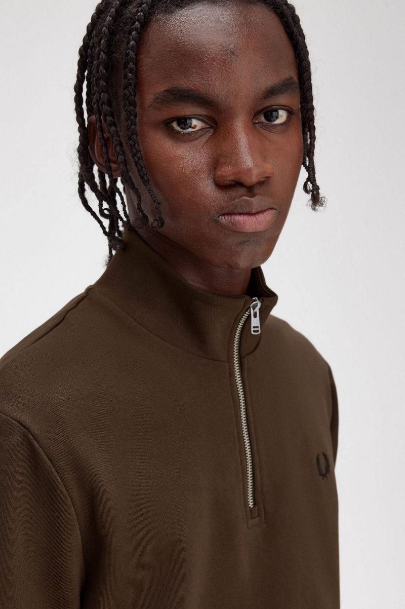 Fred Perry Half Zip Gensere Herre Burnt Tobacco | YNOVQ80416