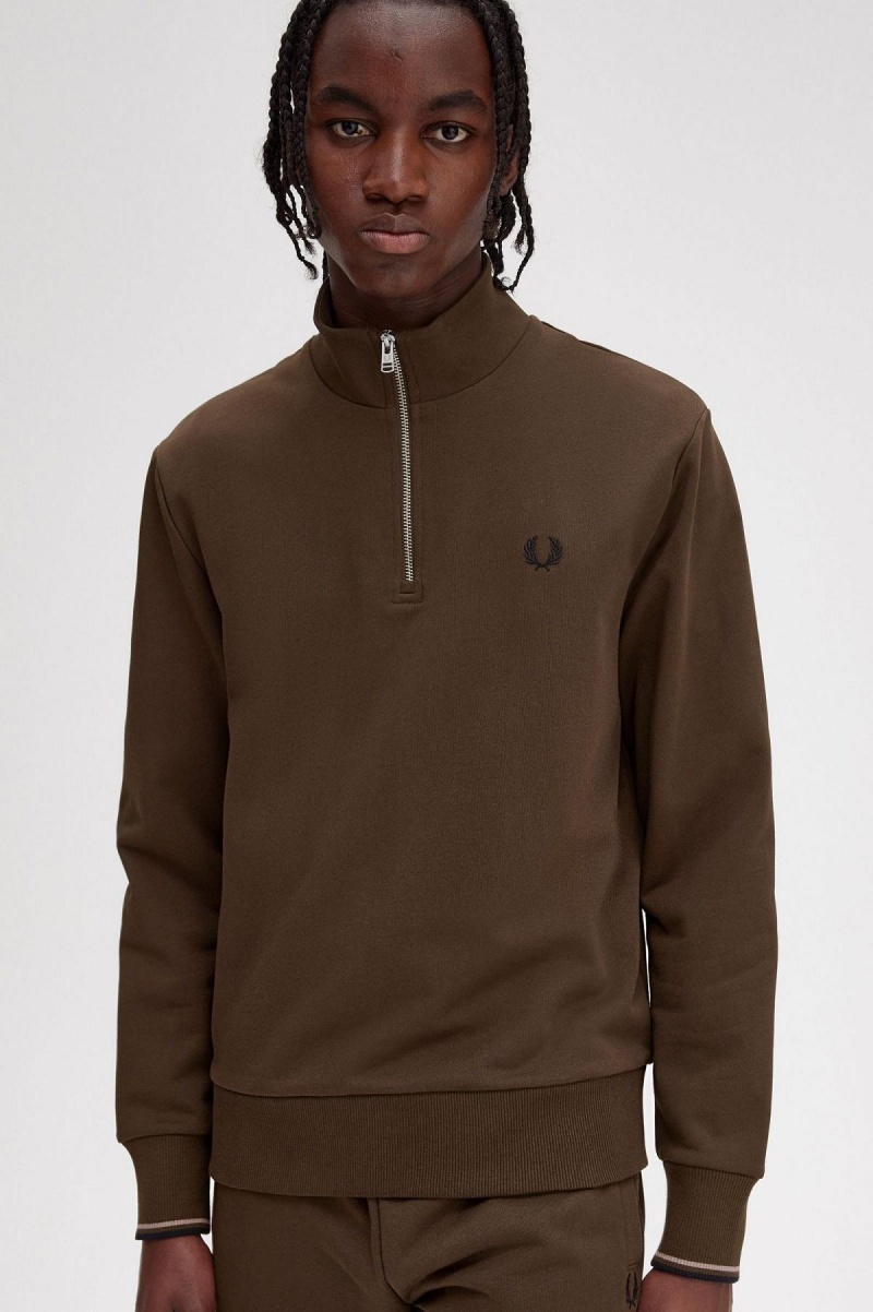 Fred Perry Half Zip Gensere Herre Burnt Tobacco | YNOVQ80416