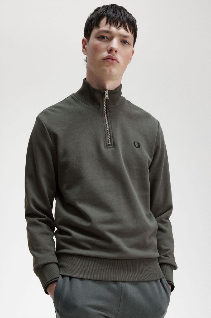 Fred Perry Half Zip Gensere Herre Grønn | UNOTG49623