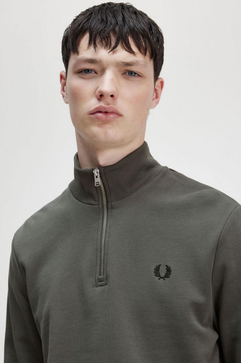 Fred Perry Half Zip Gensere Herre Grønn | UNOTG49623