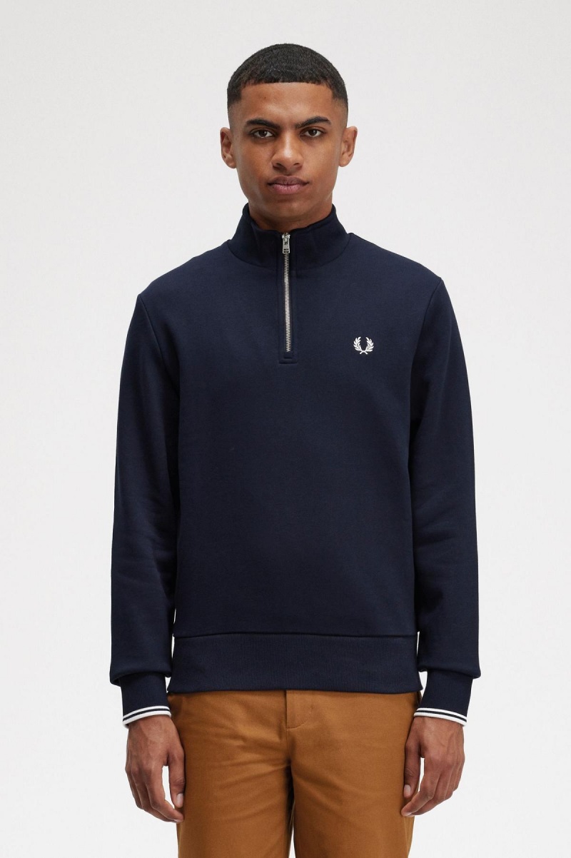 Fred Perry Half Zip Gensere Herre Marineblå | ANOWC14987