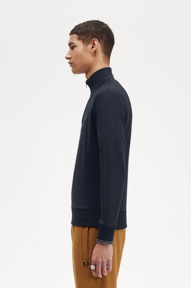 Fred Perry Half Zip Gensere Herre Marineblå Mørke | NOCIF97006