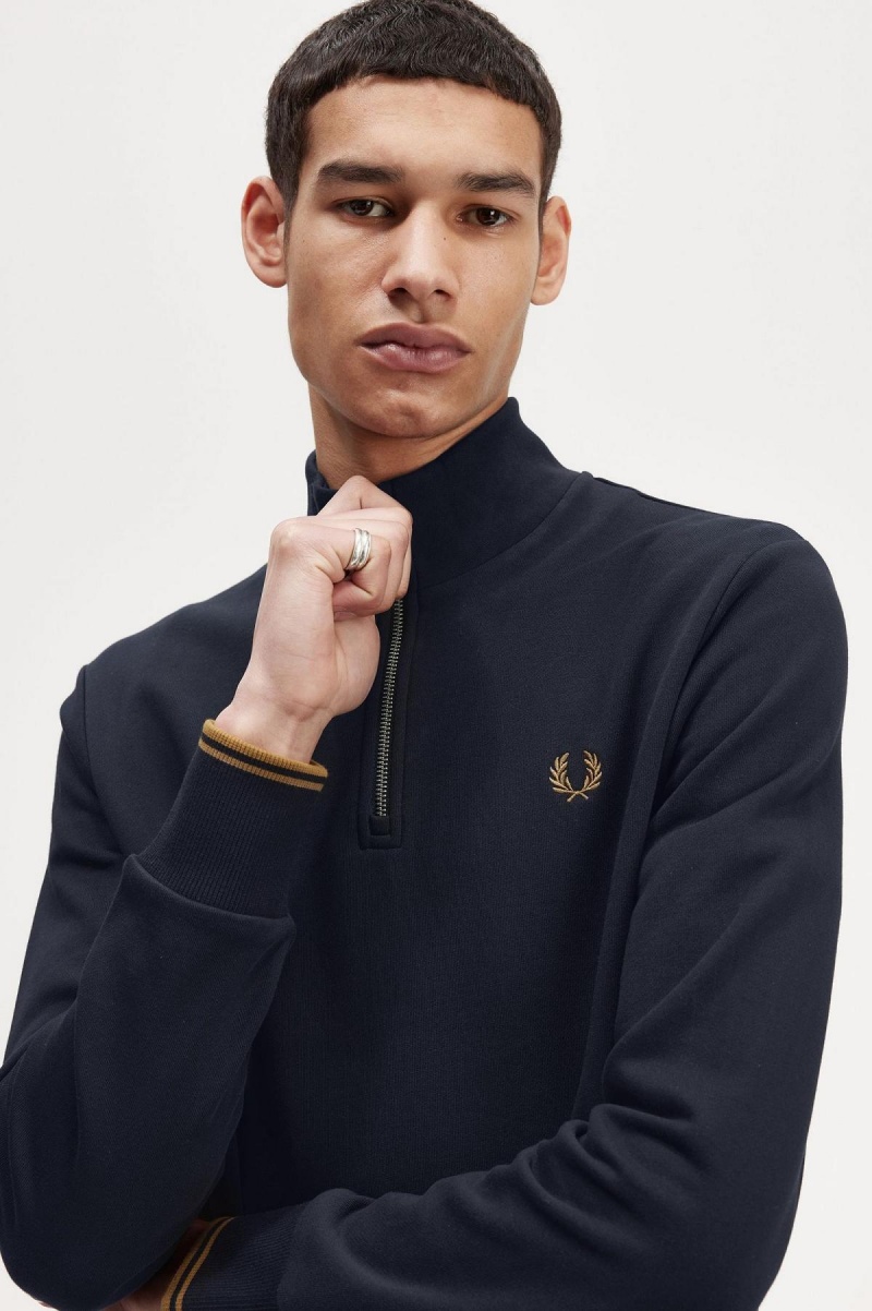 Fred Perry Half Zip Gensere Herre Marineblå Mørke | NOCIF97006