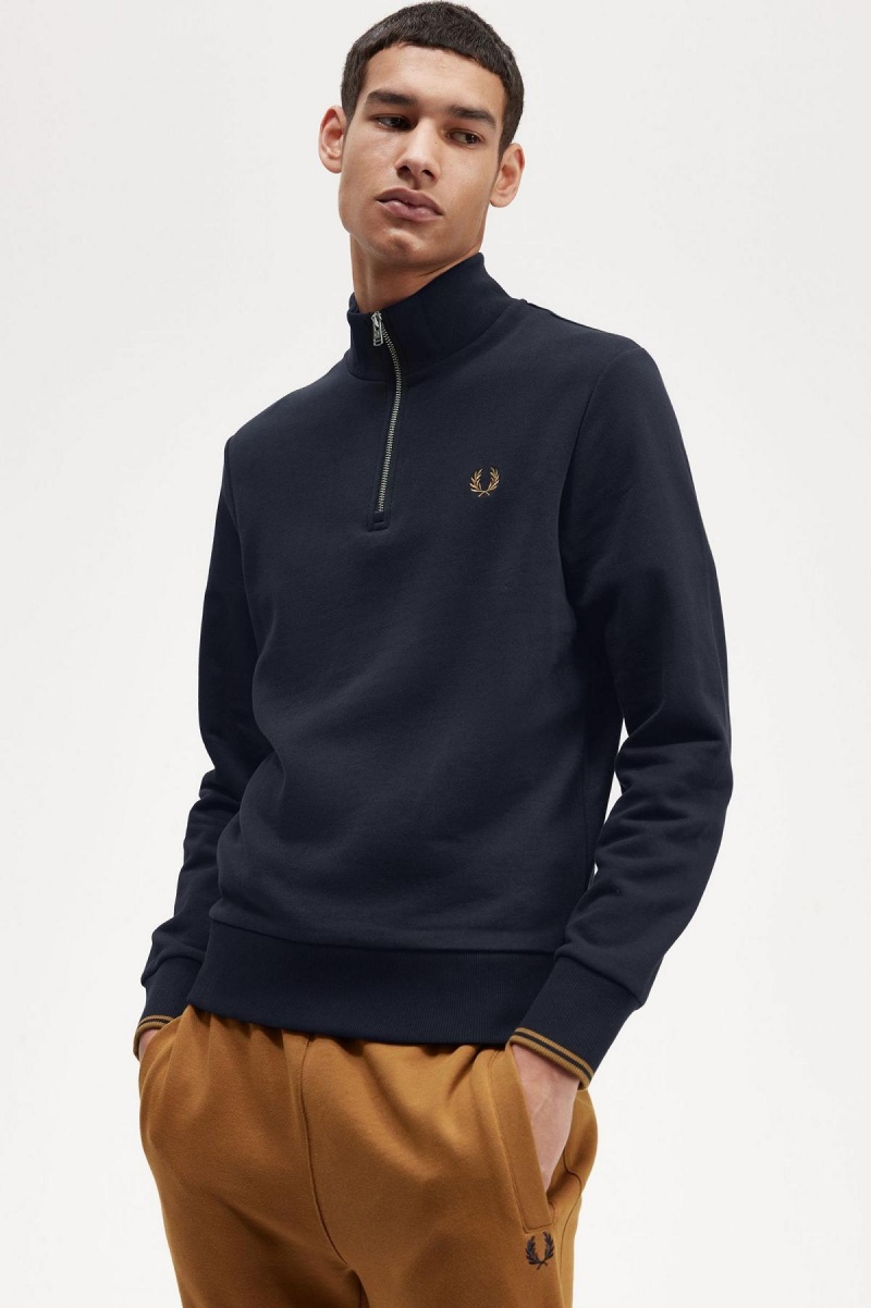 Fred Perry Half Zip Gensere Herre Marineblå Mørke | NOCIF97006