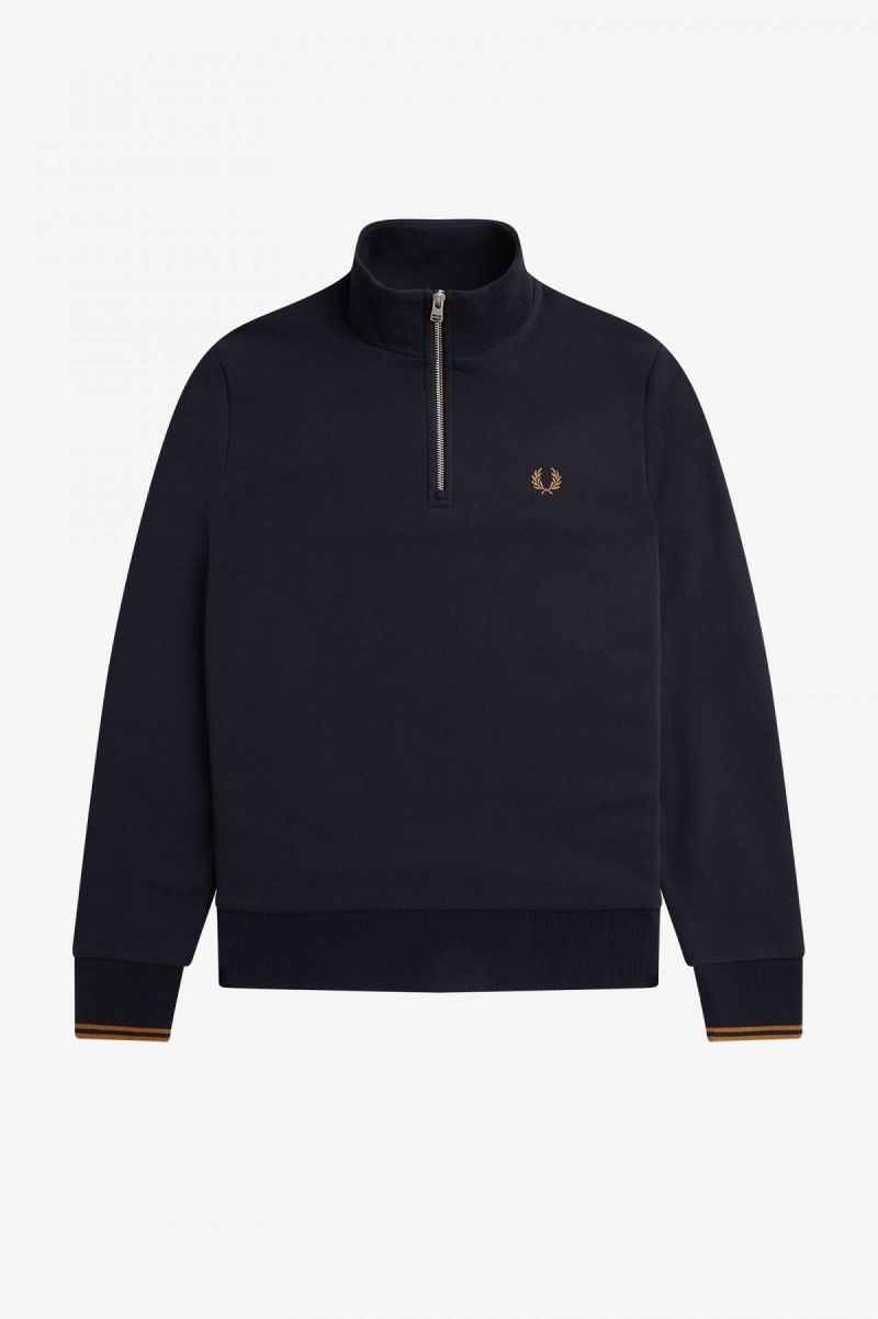 Fred Perry Half Zip Gensere Herre Marineblå Mørke | NOCIF97006