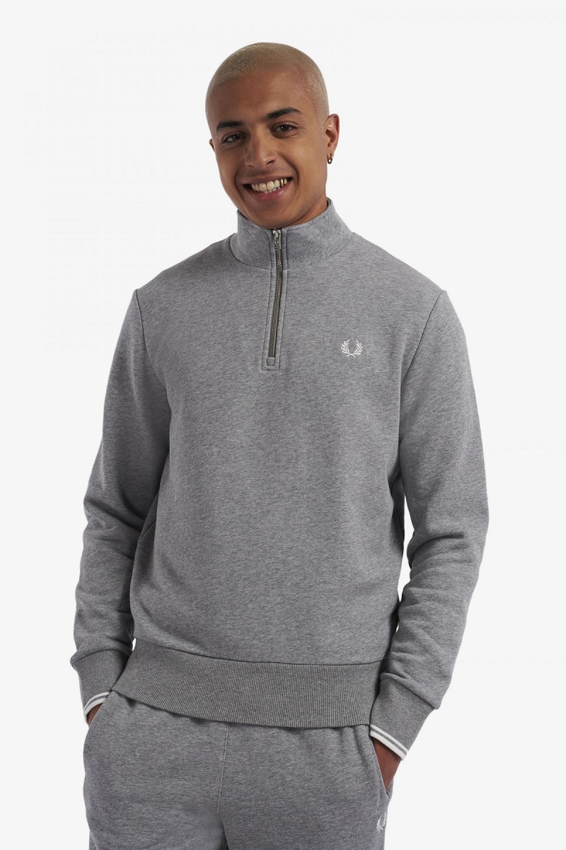 Fred Perry Half Zip Gensere Herre Steel Marl | QNOUV31056