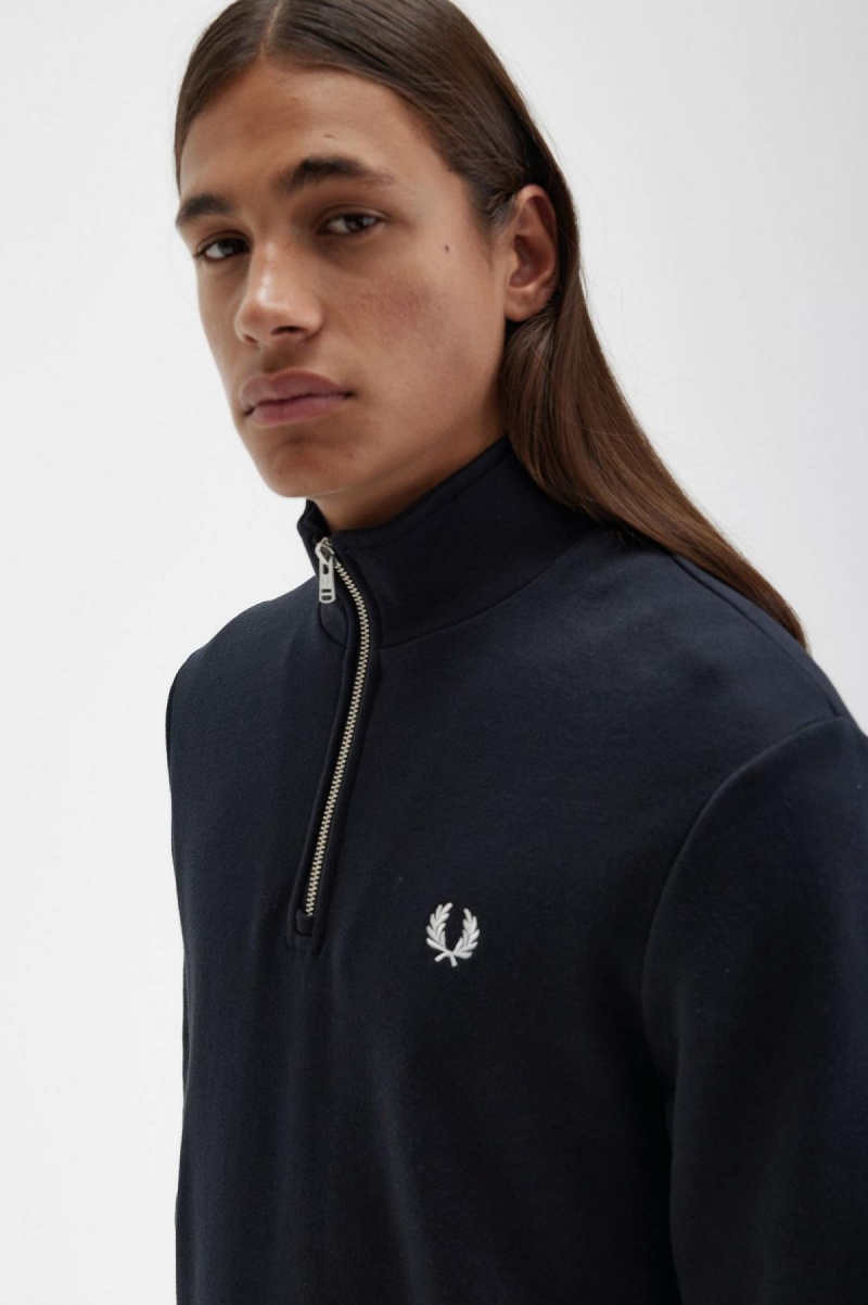 Fred Perry Half Zip Gensere Herre Svarte | ZNONQ50102