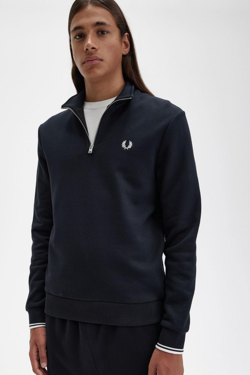 Fred Perry Half Zip Gensere Herre Svarte | ZNONQ50102