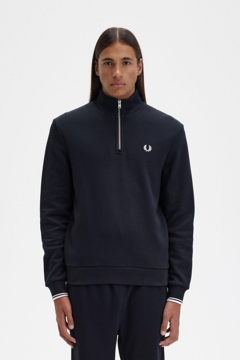 Fred Perry Half Zip Gensere Herre Svarte | ZNONQ50102