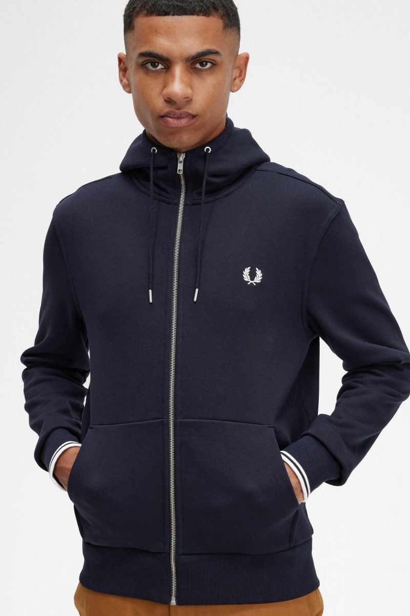 Fred Perry Hette Zip Through Gensere Herre Marineblå | NOCIF63679