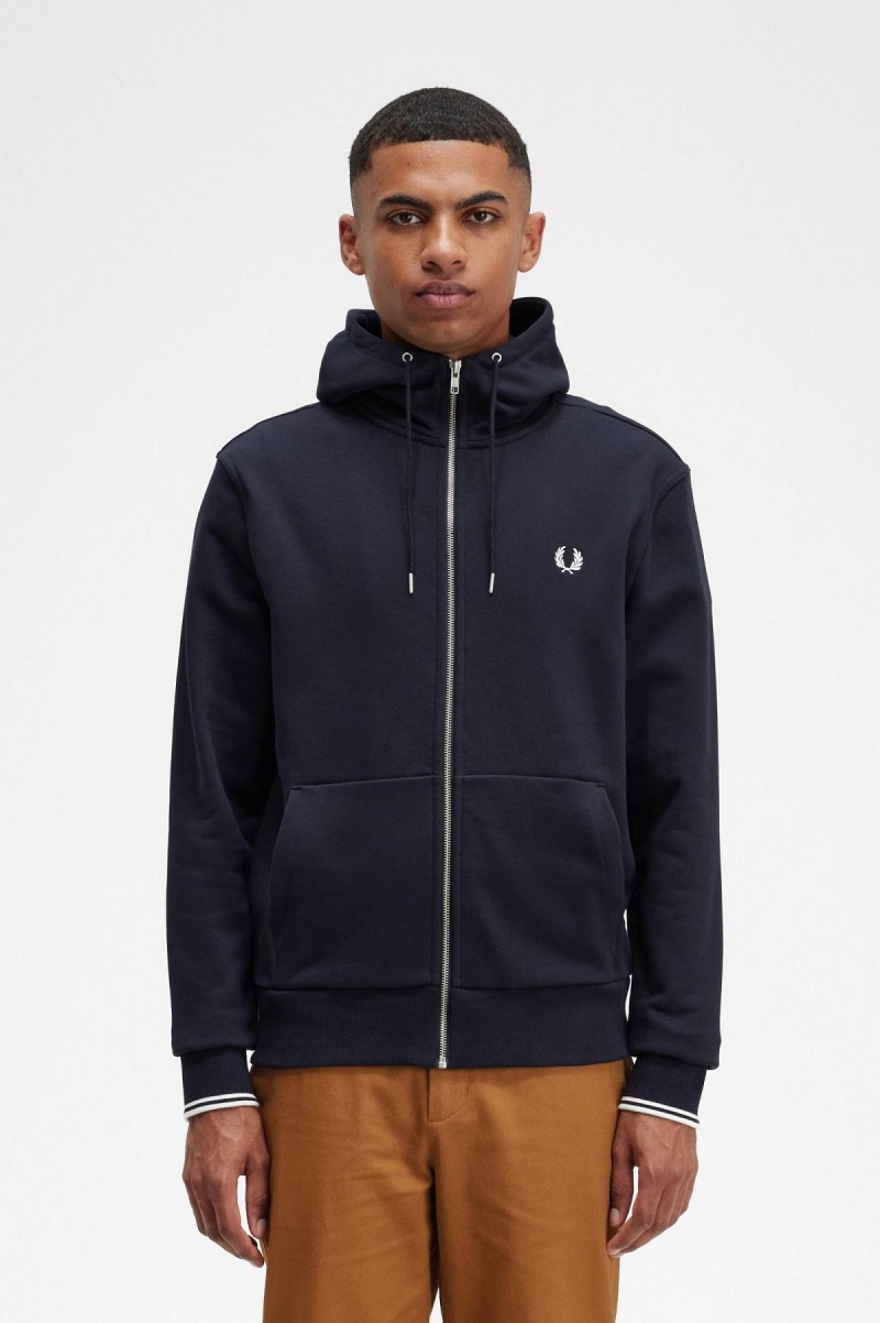 Fred Perry Hette Zip Through Gensere Herre Marineblå | NOCIF63679