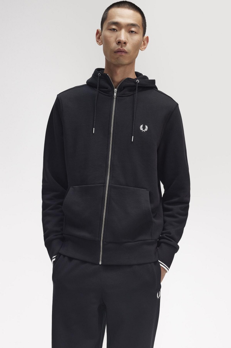 Fred Perry Hette Zip Through Gensere Herre Svarte | TNOPQ11918