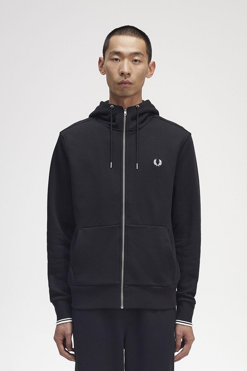 Fred Perry Hette Zip Through Gensere Herre Svarte | TNOPQ11918