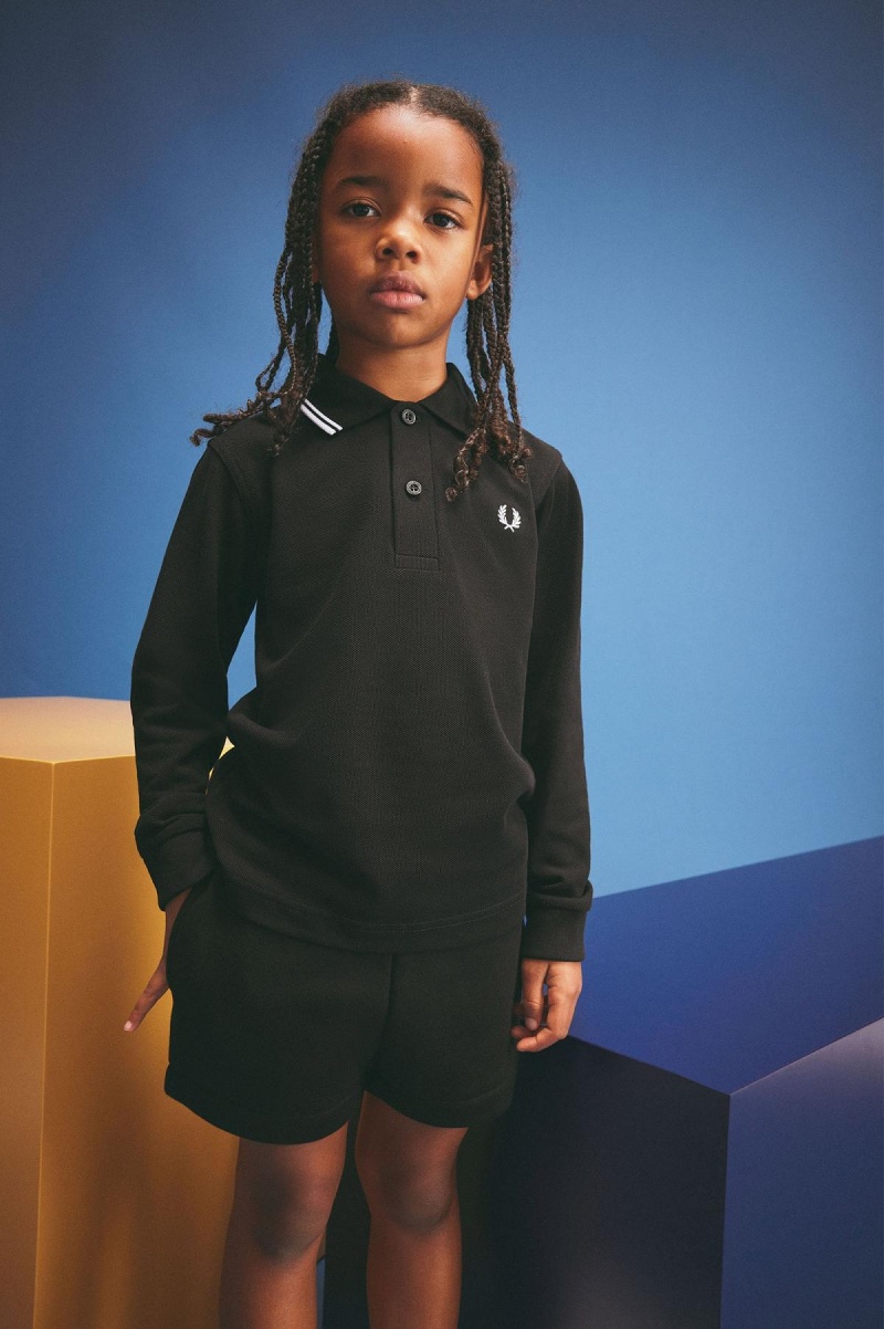 Fred Perry Kids Long Sleeve Twin Tipped Barn Accessories Svarte Hvite Hvite | NOZDE48327