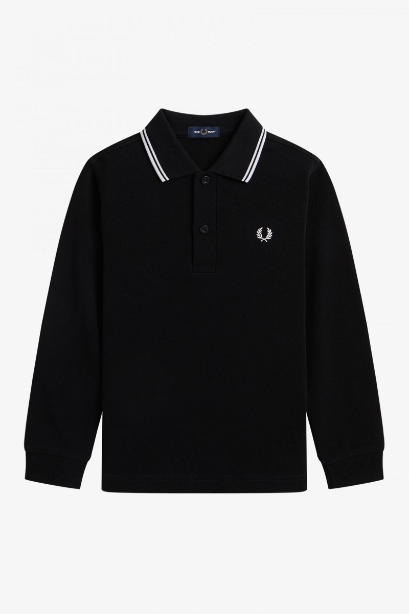 Fred Perry Kids Long Sleeve Twin Tipped Barn Accessories Svarte Hvite Hvite | NOZDE48327