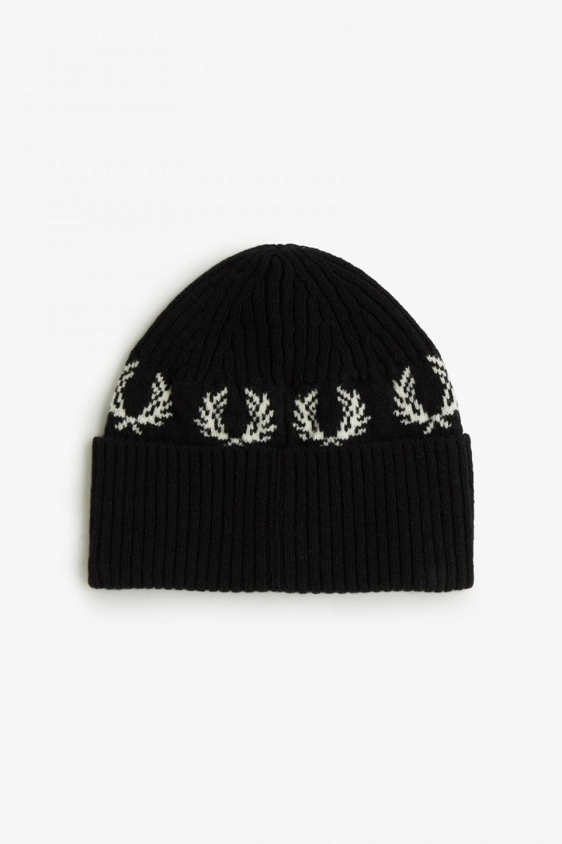 Fred Perry Laurel Wreath Lambswool Beanie Accessories Svarte Hvite | TNOPQ13972