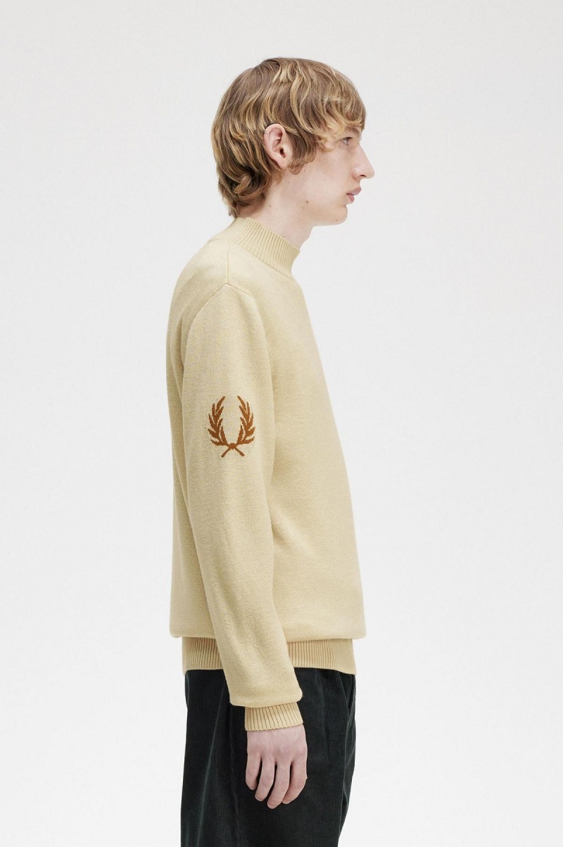 Fred Perry Laurel Wreath Mock Neck Jumper Strikkevarer Herre Oatmeal | UNOND37892