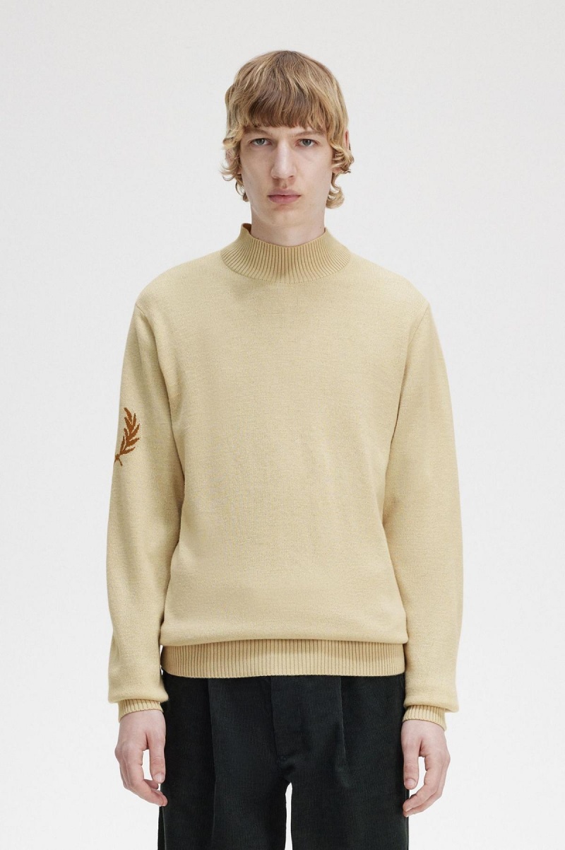 Fred Perry Laurel Wreath Mock Neck Jumper Strikkevarer Herre Oatmeal | UNOND37892