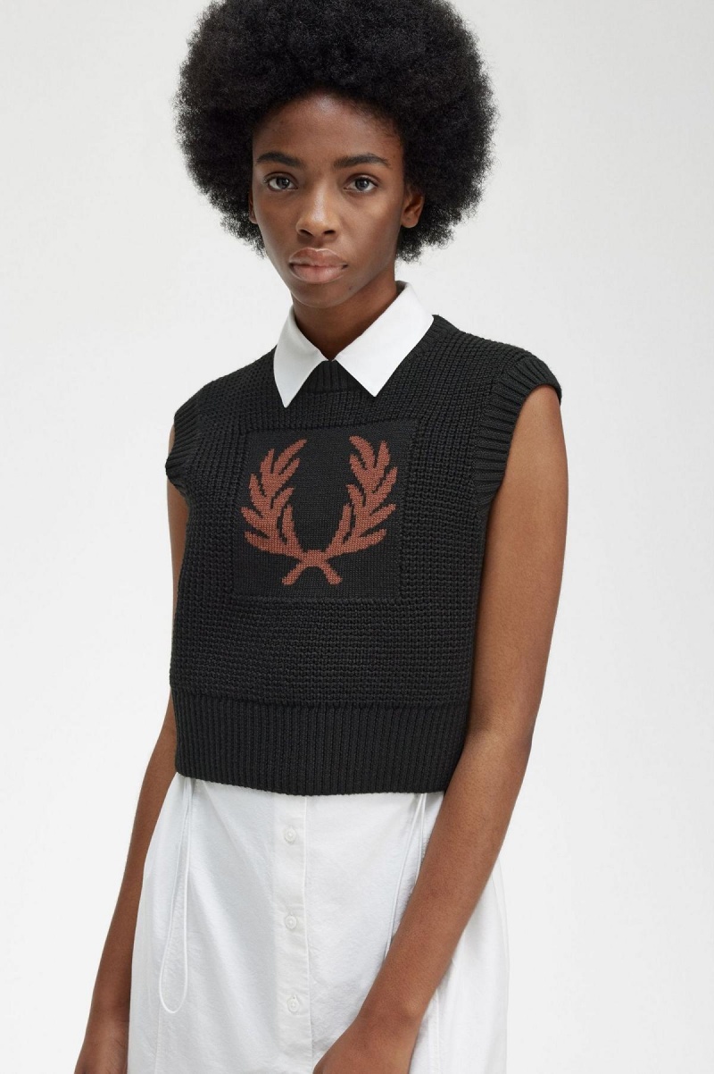 Fred Perry Laurel Wreath Strikket Tank Strikkevarer Dame Svarte | GNOEC81548