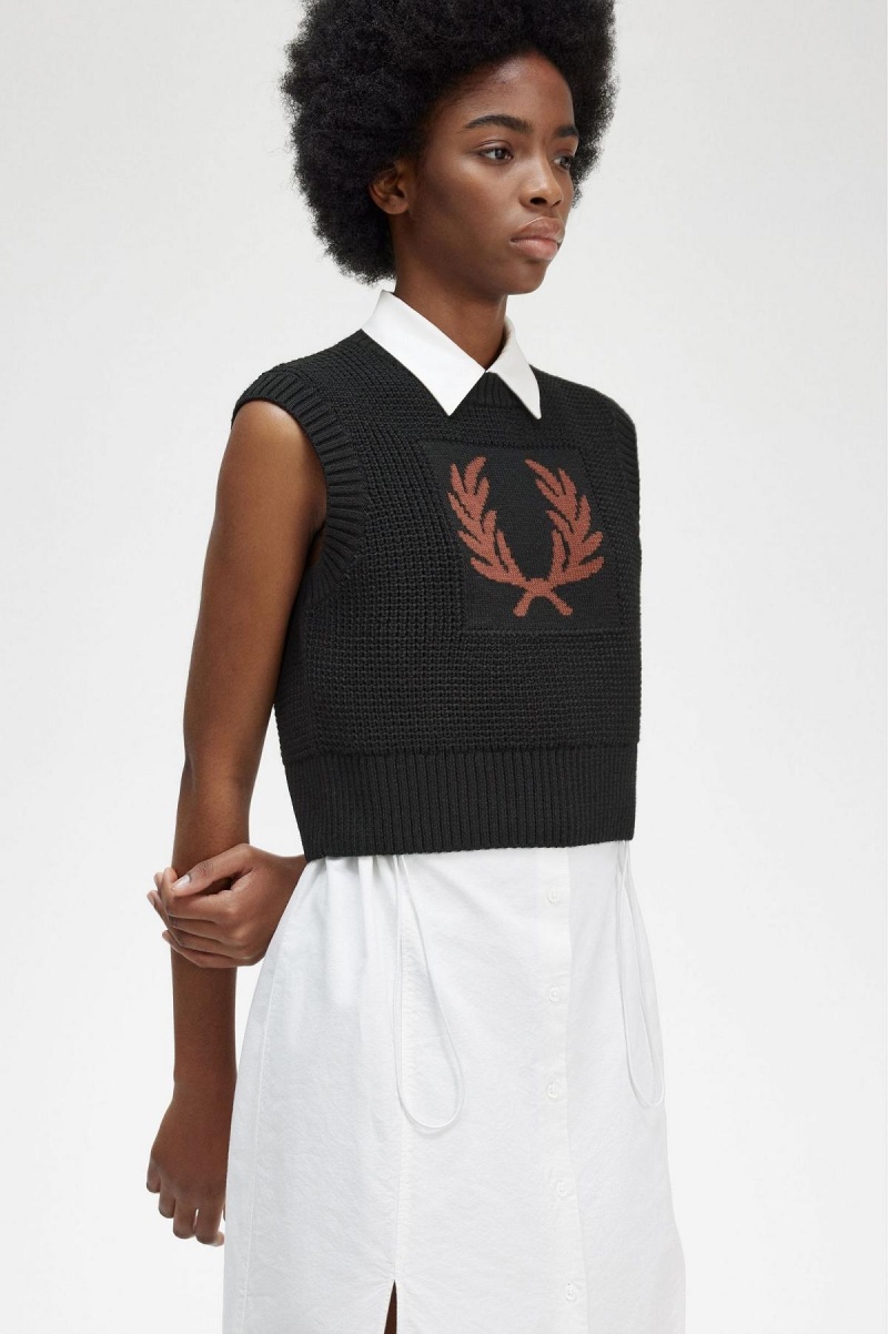 Fred Perry Laurel Wreath Strikket Tank Strikkevarer Dame Svarte | GNOEC81548