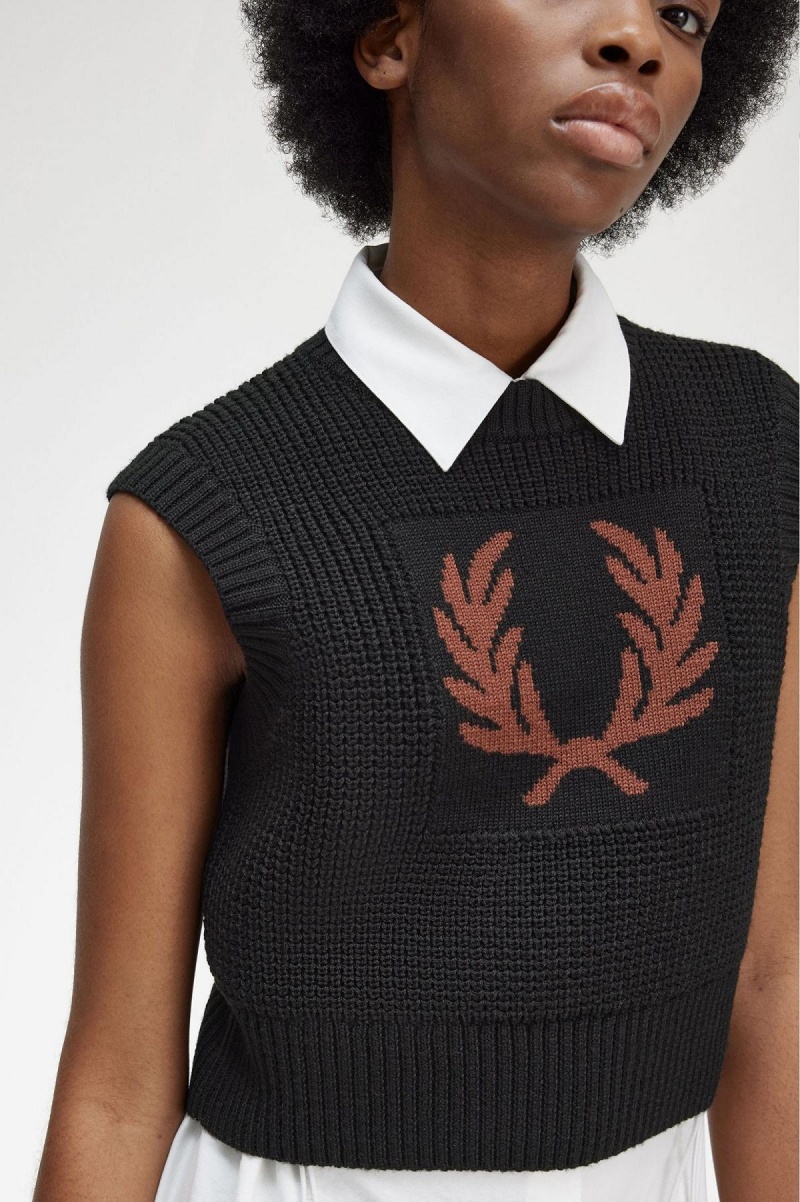 Fred Perry Laurel Wreath Strikket Tank Strikkevarer Dame Svarte | GNOEC81548