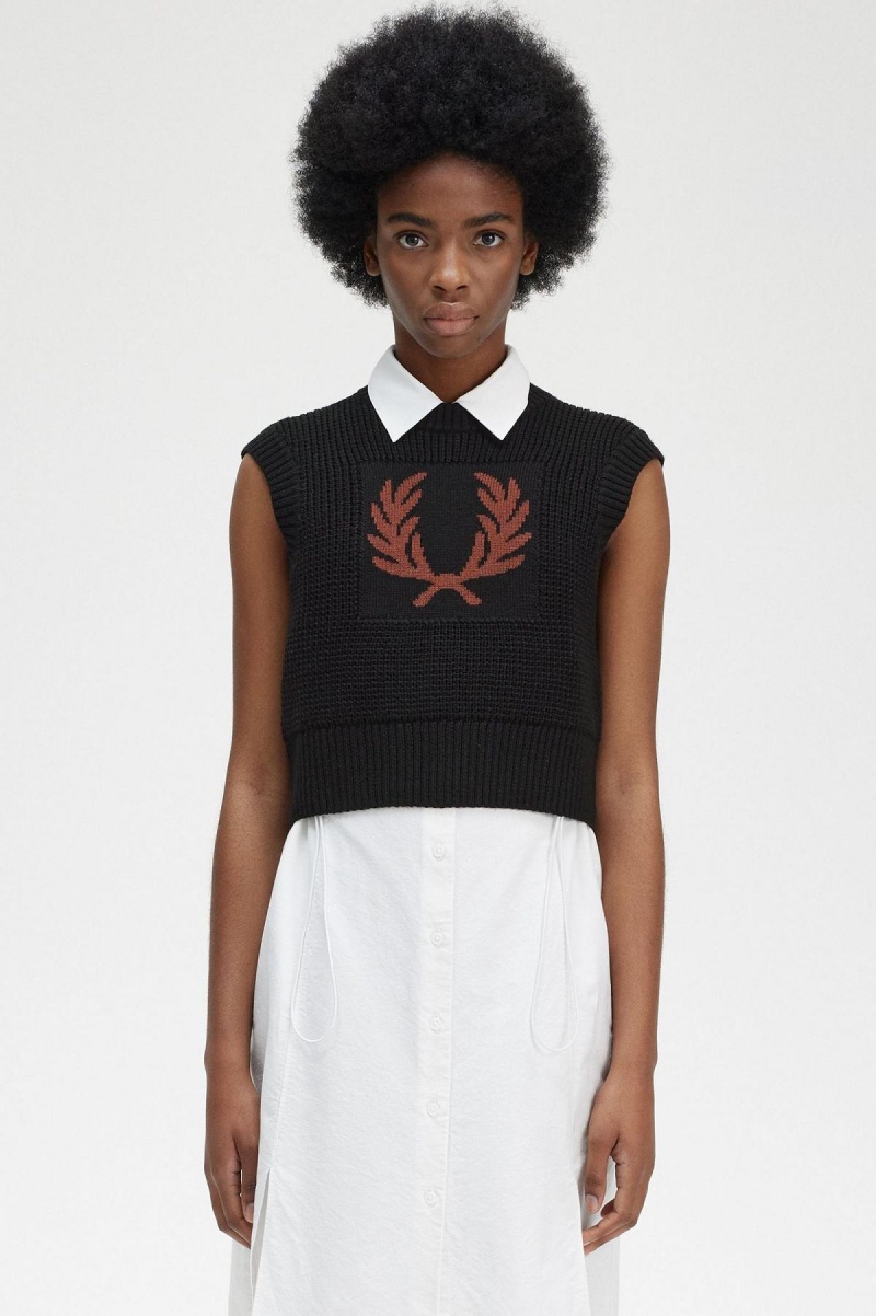 Fred Perry Laurel Wreath Strikket Tank Strikkevarer Dame Svarte | GNOEC81548