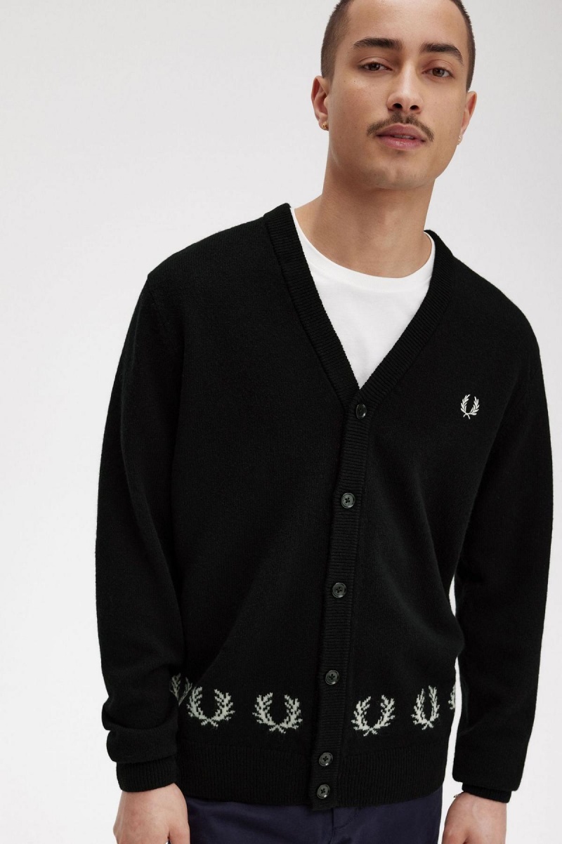 Fred Perry Laurel Wreath Trim Cardigan Strikkevarer Herre Svarte | NOQCS11715