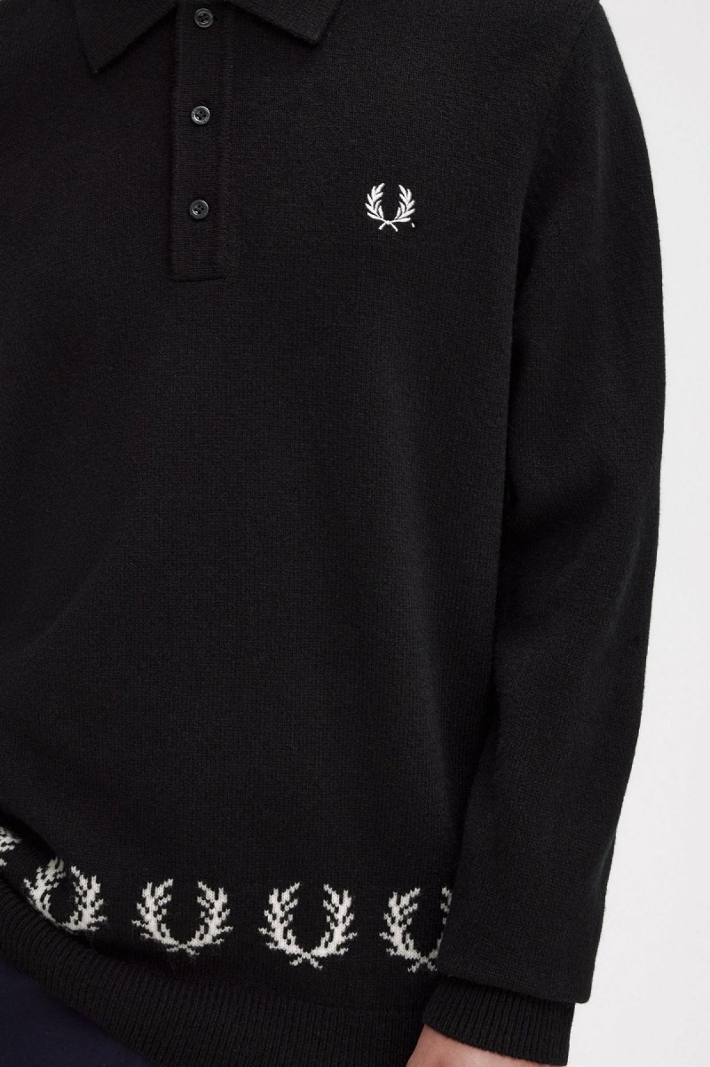 Fred Perry Laurel Wreath Trim Strikket Shirt Strikkevarer Herre Svarte | NONEJ62343