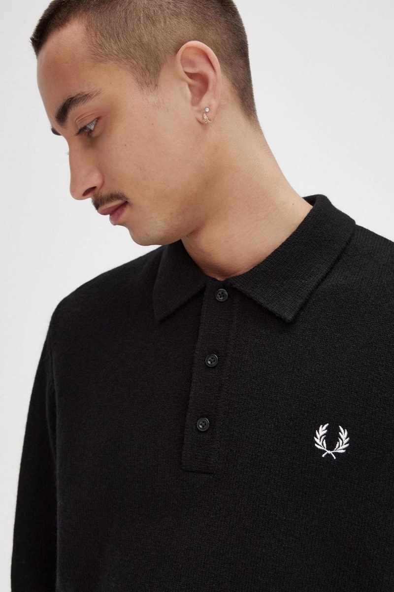 Fred Perry Laurel Wreath Trim Strikket Shirt Strikkevarer Herre Svarte | NONEJ62343