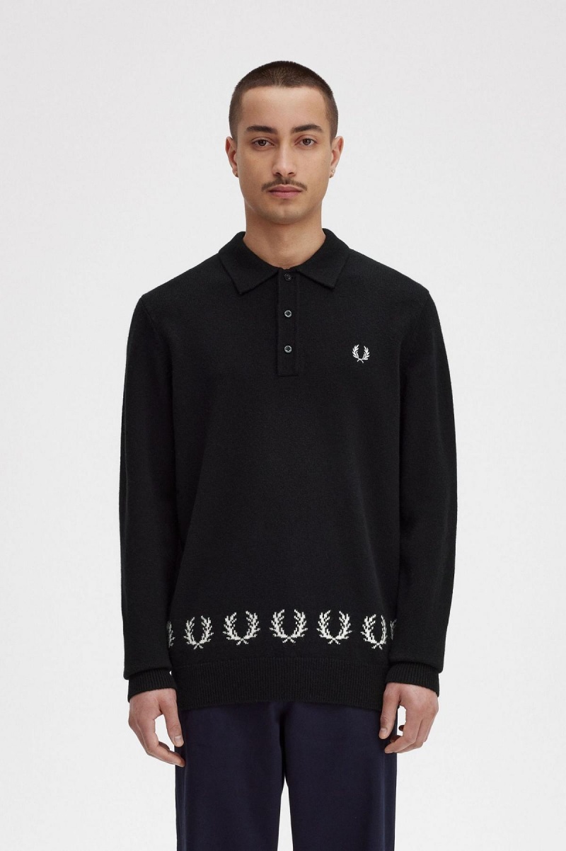 Fred Perry Laurel Wreath Trim Strikket Shirt Strikkevarer Herre Svarte | NONEJ62343