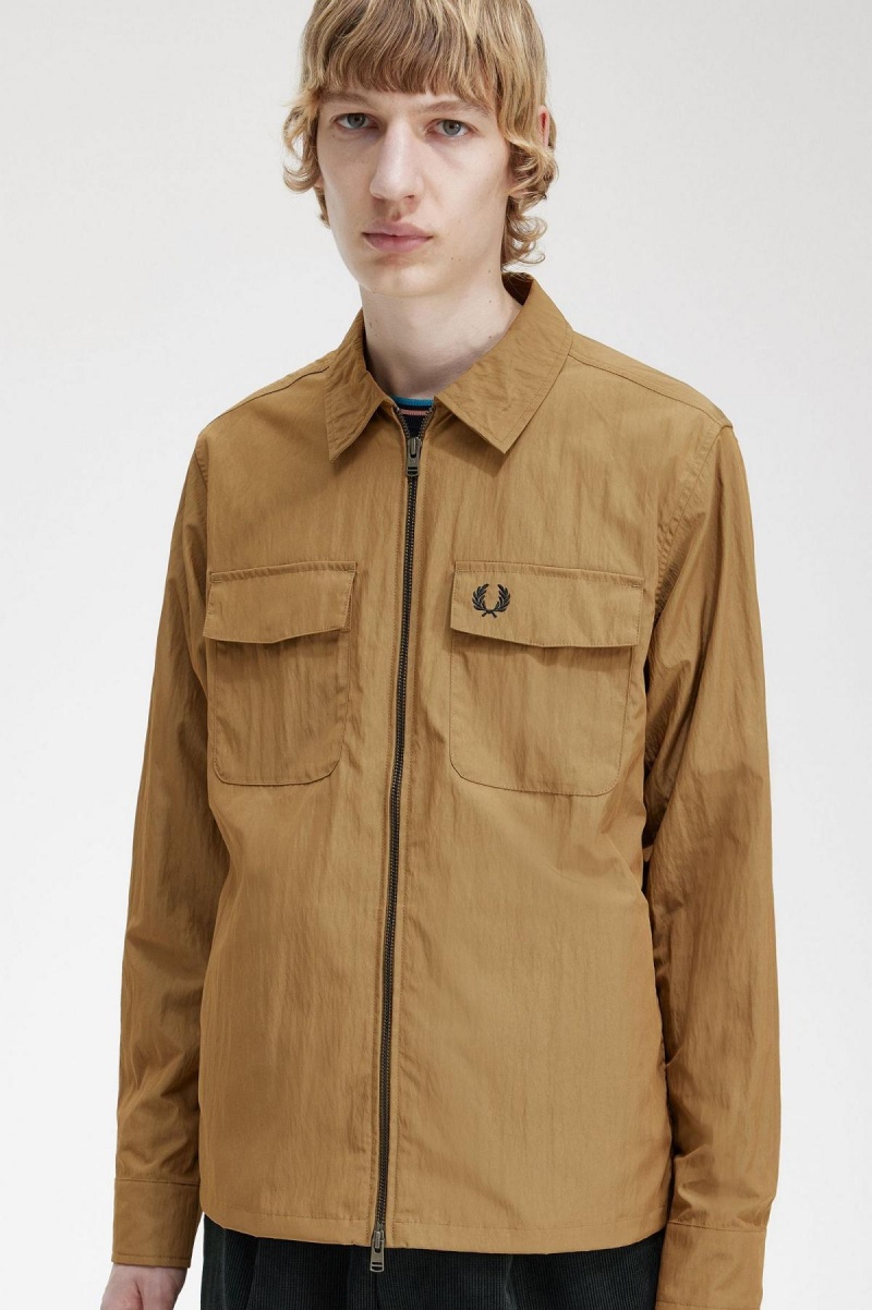 Fred Perry Lette Zip-Through Skjorte Herre Shaded Stone | NOEGJ14355