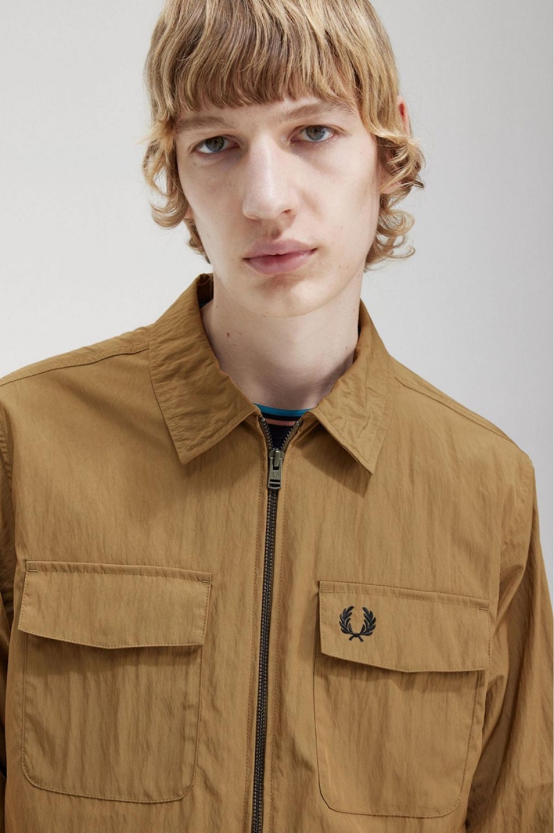 Fred Perry Lette Zip-Through Skjorte Herre Shaded Stone | NOEGJ14355