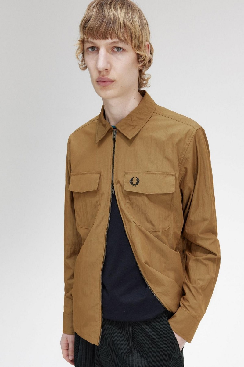 Fred Perry Lette Zip-Through Skjorte Herre Shaded Stone | NOEGJ14355