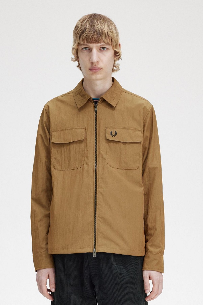 Fred Perry Lette Zip-Through Skjorte Herre Shaded Stone | NOEGJ14355