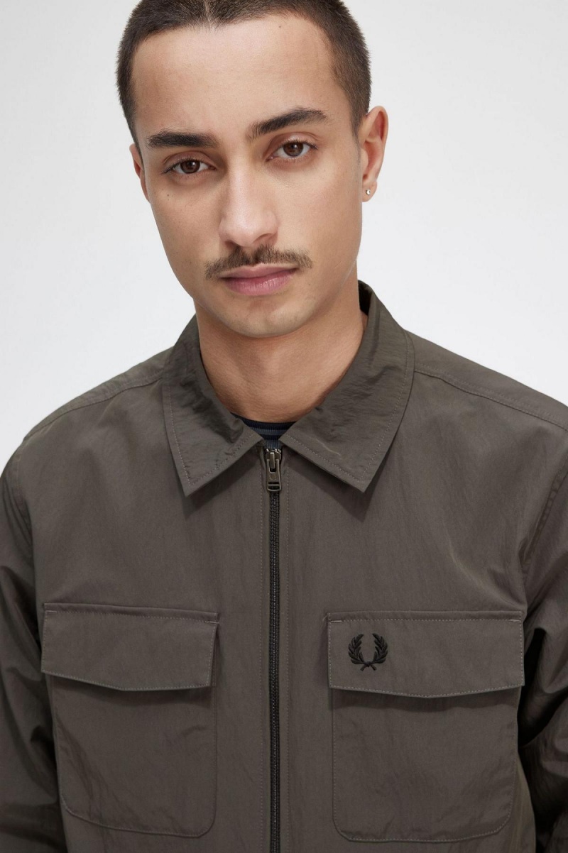 Fred Perry Lette Zip-Through Skjorte Herre Grønn | ENOVG38536