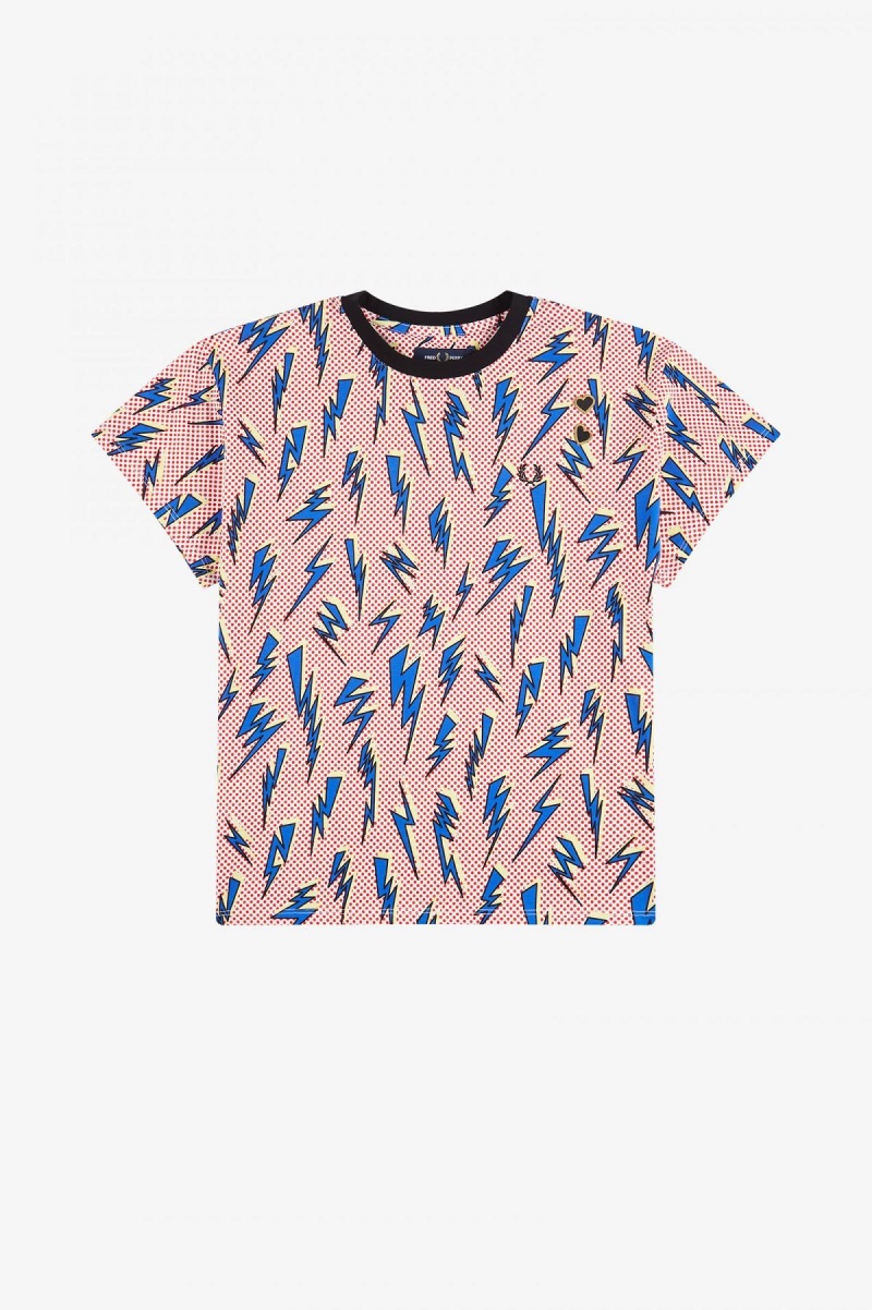 Fred Perry Lightning Print T-skjorte Dame Hvite | ZNOMJ71362