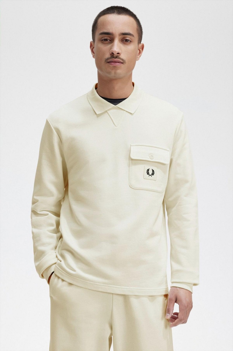 Fred Perry Long Sleeve Loopback Gensere Herre Ecru | SNOVO21354