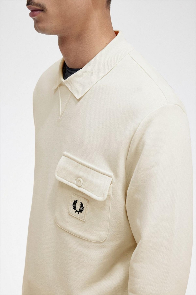 Fred Perry Long Sleeve Loopback Gensere Herre Ecru | SNOVO21354