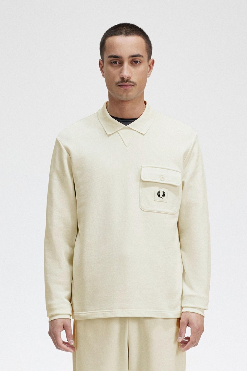 Fred Perry Long Sleeve Loopback Gensere Herre Ecru | SNOVO21354