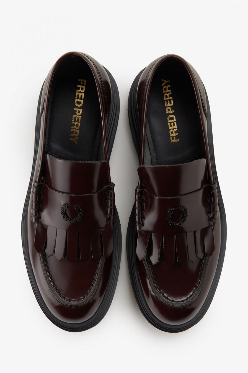 Fred Perry Lær Loafer Sko Dame Oxblood | ANOWC76330