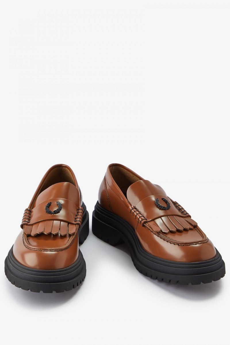 Fred Perry Lær Loafer Sko Dame Tan | MNOHR47012