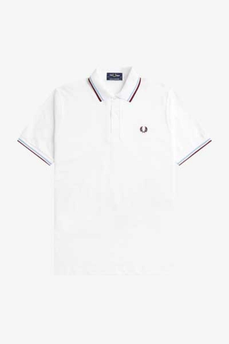 Fred Perry M12 Fred Perry Shirt Herre Hvite Burgunder | SNOVO45340