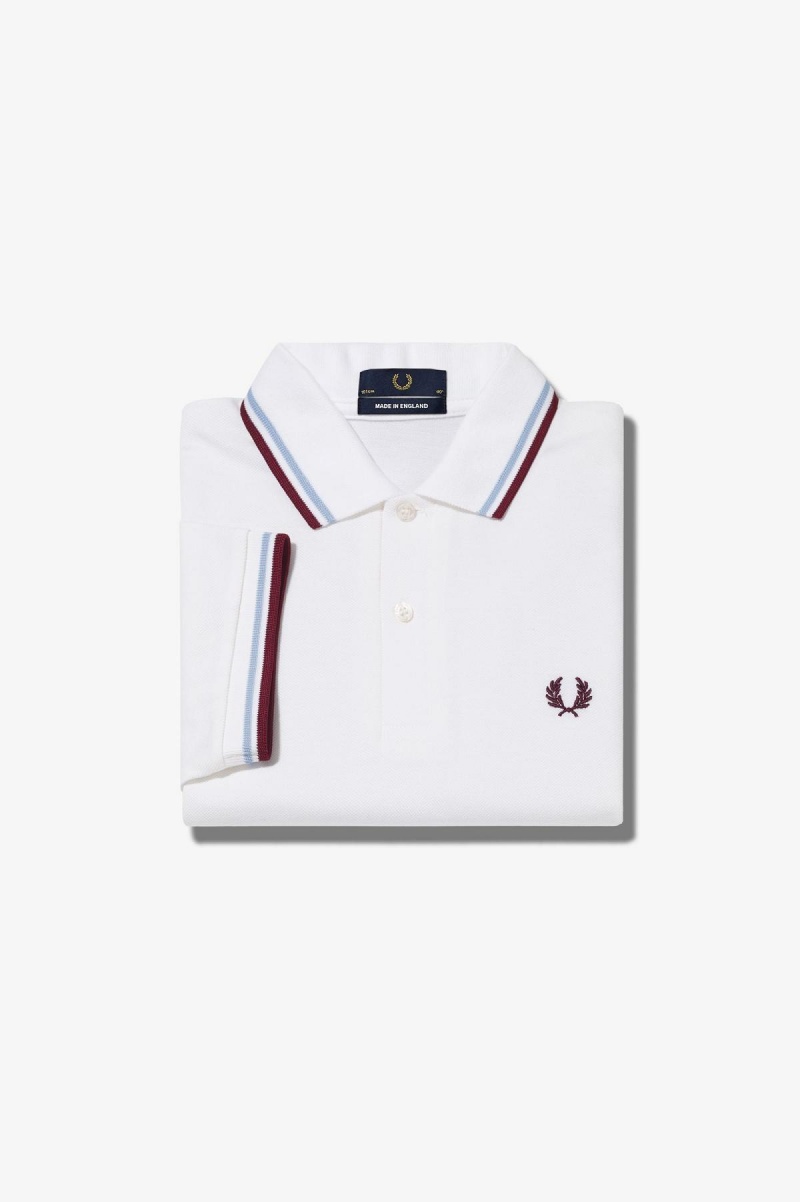 Fred Perry M12 Fred Perry Shirt Herre Hvite Burgunder | SNOVO45340