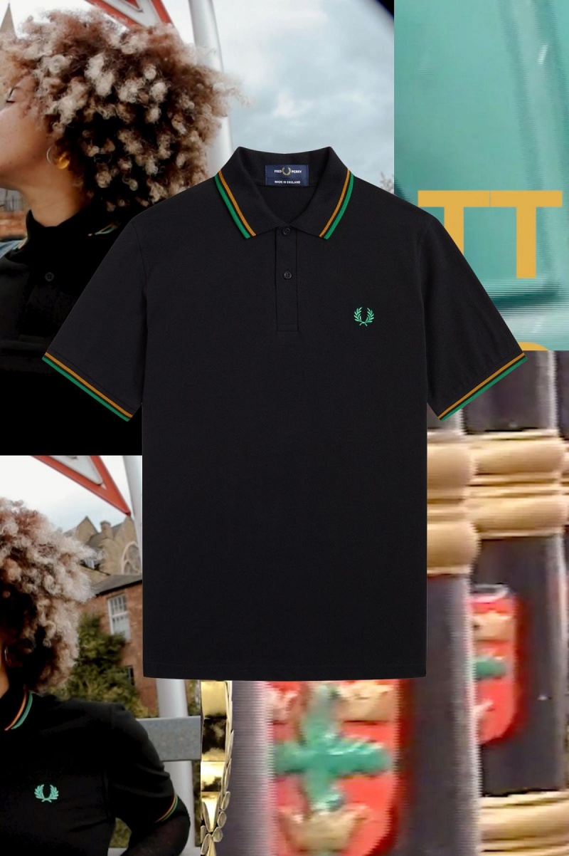 Fred Perry M12 Fred Perry Shirt Herre Svarte Gull Grønn | NOEGJ93418