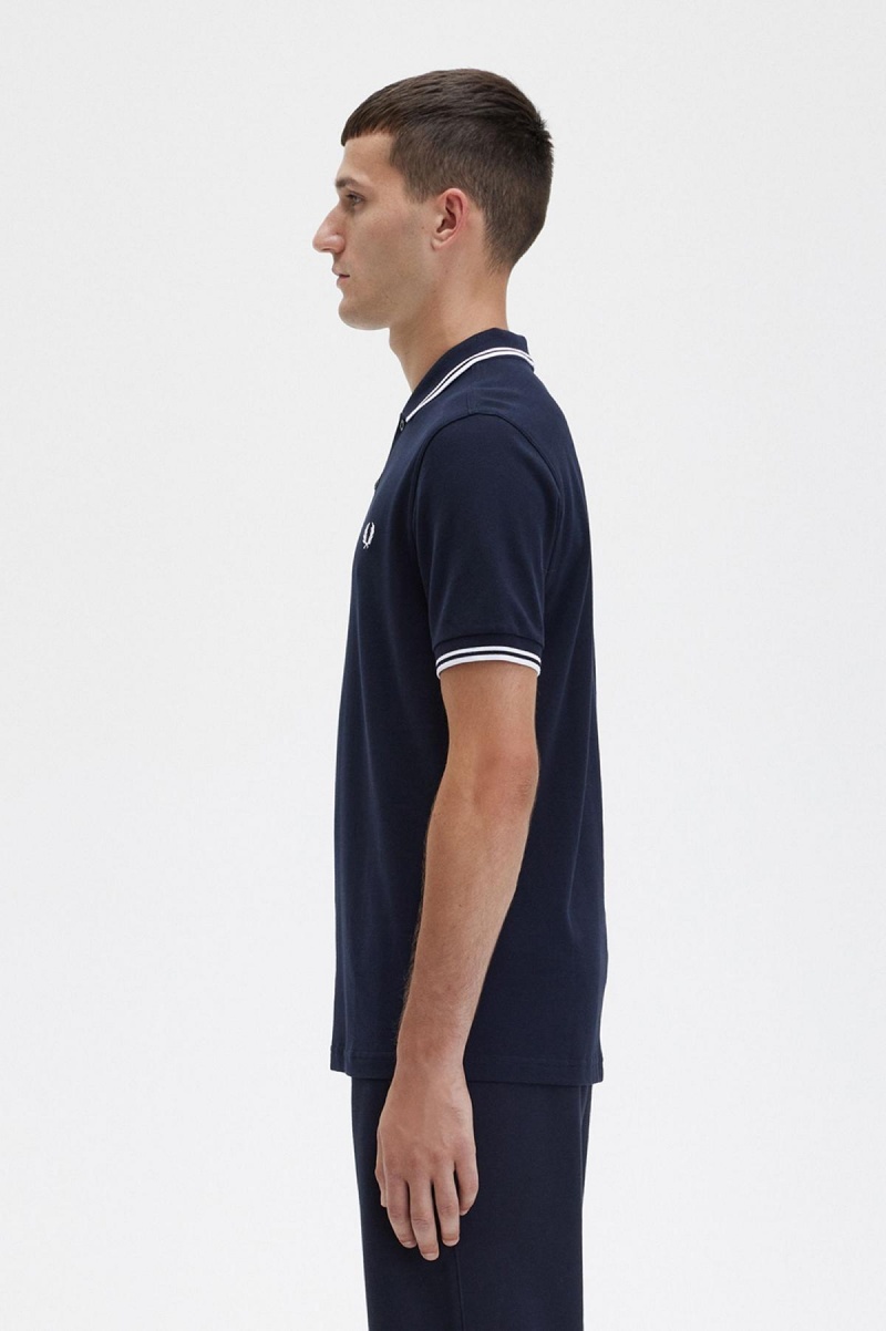 Fred Perry M3600 Fred Perry Shirt Herre Marineblå Hvite Hvite | YNOGT45517